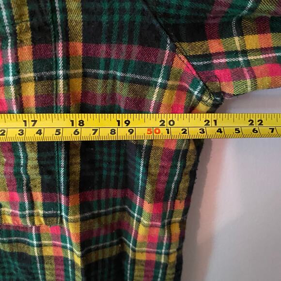 Savage X Fenty Women's size Large Distressed Flannel Shirt Green Pink Sleep Top - Picture 9 of 10